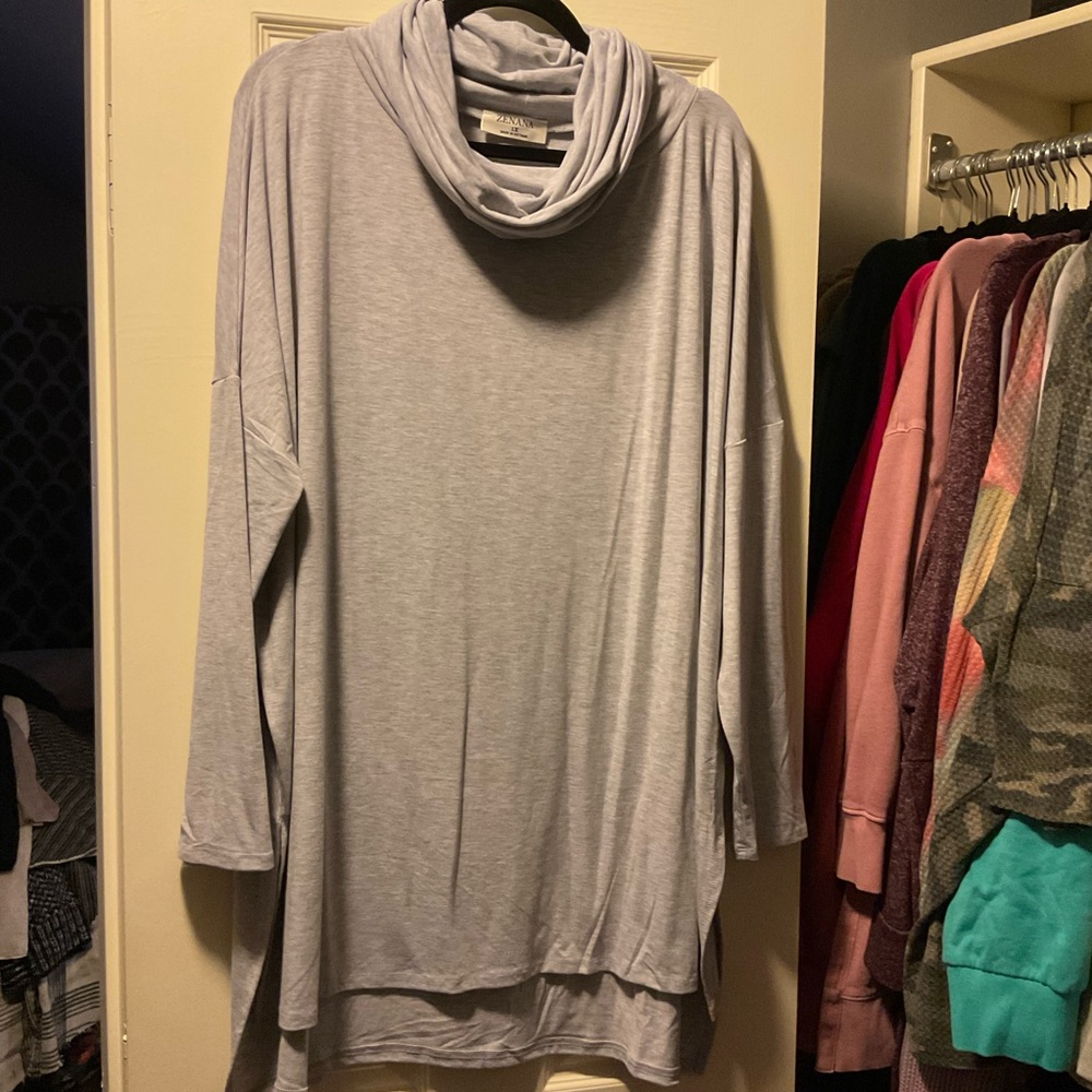 Zenana Outfitters Gray Cowl Neck Sweater Soft Knit